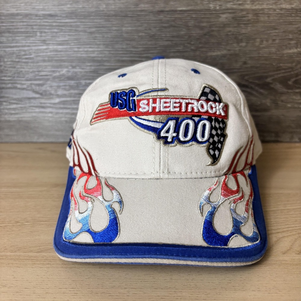 Vintage Chicagoland Speedway Hat Cap Strap Back NASCAR Racing USG Sheetrock 400